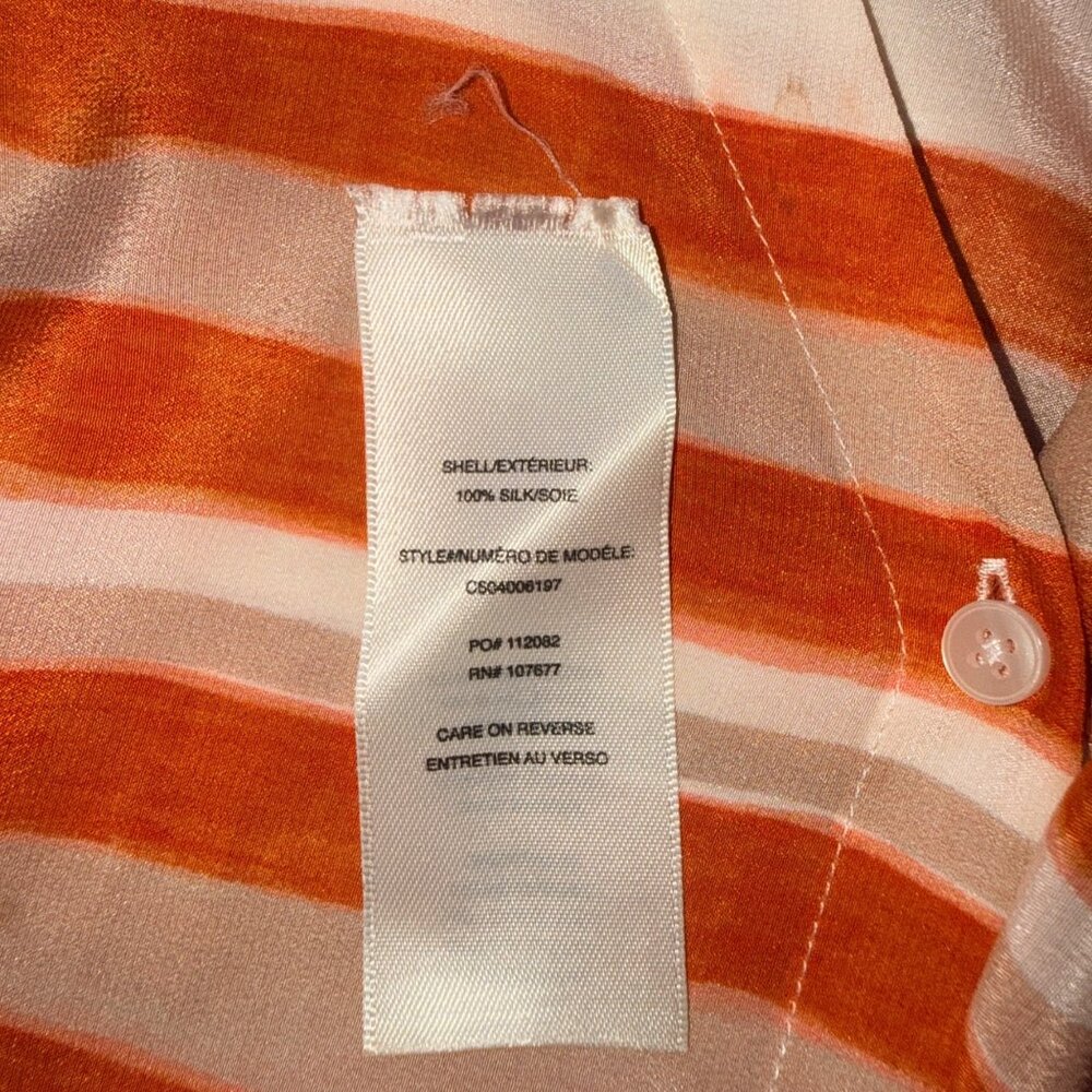 ALICE + OLIVIA Button Front Womens S Orange Cream Striped Silk 3/4 Sleeve Top - Picture 7 of 8